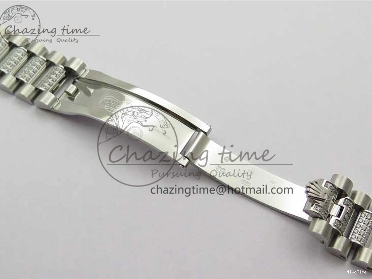 MiroTime 0128 Day-Date 36mm 128239 SS Crystal BP Best Edition White MOP Crystal Marker Dial on SS President Bracelet A MoistureWicking 2682